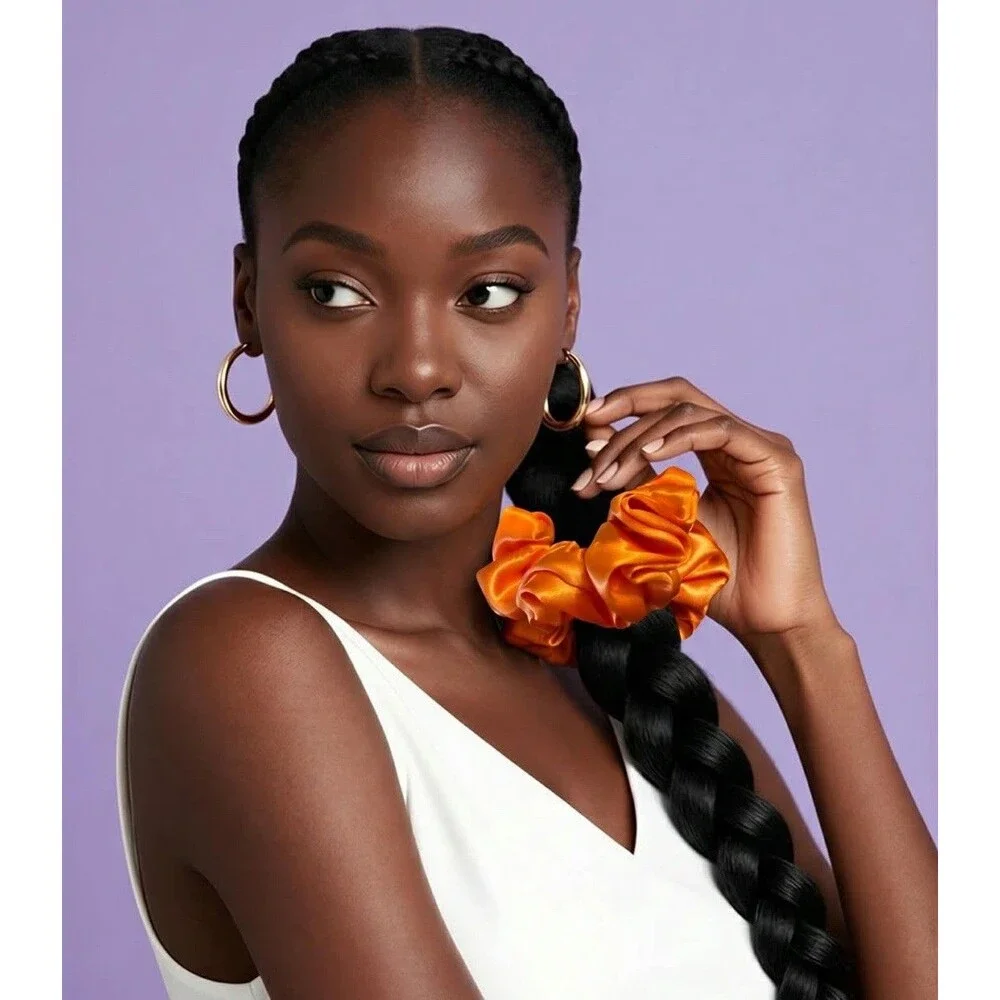 New Women Orange Satin Scrunchie Single Hair Tie XLarge